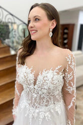 Beautiful Tulle A-line Long Sleeves Wedding Dresses With Lace Appliques